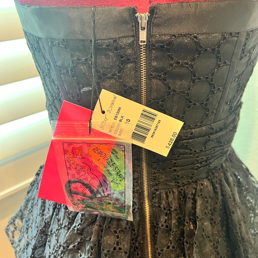 Betsy Johnson black eyelet strapless dress